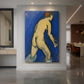 Canvas art print of a fauvist figure of a nude bather with simplified form and bold color displayed as a statement piece in a spacious interior.