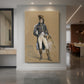 Canvas art print of a realistic portrait of an officer in formal uniform with refined detail displayed as a statement piece in a spacious interior.