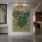 Canvas art print of an Art Nouveau illustration of a reclining woman on a bearskin with soft decorative tones displayed as a statement piece in a spacious interior.