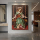 Canvas art print of a symbolic scene of a figure enclosed in a confined, shadowed space displayed as a statement piece in a spacious interior.