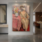 Canvas art print of a fauvist interior scene of a seated woman wrapped in patterned textiles displayed as a statement piece in a spacious interior.
