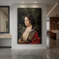 Canvas art print of a Renaissance portrait of a young woman with soft features and balanced tones displayed as a statement piece in a spacious interior.