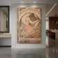 Canvas art print of an Art Nouveau poster of a woman with ornate details and program typography displayed as a statement piece in a spacious interior.