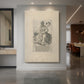 Canvas art print of a monochrome engraving of a standing prophet with intricate line detail displayed as a statement piece in a spacious interior.