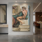 Canvas art print of a Renaissance figure study of a nude male with strong anatomy and pose displayed as a statement piece in a spacious interior.