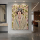 Canvas art print of a fauvist portrait of a woman wearing a white hat with soft features displayed as a statement piece in a spacious interior.