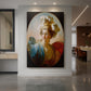 Canvas art print of a Rococo portrait of a classical figure in flowing garments with soft light displayed as a statement piece in a spacious interior.