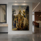 Canvas art print of a Renaissance scene of figures gathered around Christ in a natural setting displayed as a statement piece in a spacious interior.