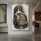 Canvas art print of an Art Nouveau portrait of a woman in elaborate dress with refined detail displayed as a statement piece in a spacious interior.