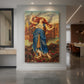 Canvas art print of a symbolic portrait of a woman in a moment of intense expression displayed as a statement piece in a spacious interior.