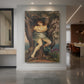 Canvas art print of a symbolic portrait of a tree spirit emerging from flowing natural forms displayed as a statement piece in a spacious interior.