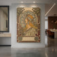 Canvas art print of an Art Nouveau illustration of a woman surrounded by zodiac symbols and ornate details displayed as a statement piece in a spacious interior.