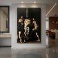 Canvas art print of a Baroque scene of Christ bound and surrounded by figures in dramatic light displayed as a statement piece in a spacious interior.
