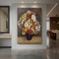 Canvas art print of an impressionist still life of chrysanthemums with vibrant layered colors displayed as a statement piece in a spacious interior.