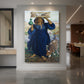 Canvas art print of a Romantic scene of a figure in a glowing desert landscape at sunset displayed as a statement piece in a spacious interior.