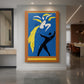 Canvas art print of an abstract composition of two dancing figures in bold geometric forms displayed as a statement piece in a spacious interior.