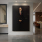 Canvas art print of a formal portrait of a standing man in dark attire with composed posture displayed as a statement piece in a spacious interior.
