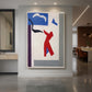 Canvas art print of an abstract figure of a dancer with bold shapes and expressive movement displayed as a statement piece in a spacious interior.