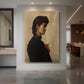 Canvas art print of a Victorian portrait of a woman in profile with soft light and dark background displayed as a statement piece in a spacious interior.