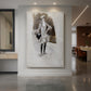 Canvas art print of an Art Nouveau portrait of a man in formal attire with refined detail displayed as a statement piece in a spacious interior.
