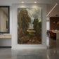Canvas art print of a pastoral landscape of a cornfield with figures and soft sunlight displayed as a statement piece in a spacious interior.