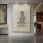 Canvas art print of a monochrome engraving of a standing prophet with fine linework displayed as a statement piece in a spacious interior.