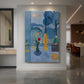 Canvas art print of a fauvist still life of a window scene with flowers and bold blue tones displayed as a statement piece in a spacious interior.