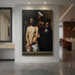 Canvas art print of a Baroque scene of Christ presented to a crowd with dramatic lighting displayed as a statement piece in a spacious interior.