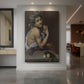 Canvas art print of a Baroque portrait of a young man with fruit and dramatic lighting displayed as a statement piece in a spacious interior.