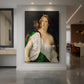 Canvas art print of a Renaissance scene of two figures in a dramatic interior with rich tones displayed as a statement piece in a spacious interior.