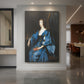 Canvas art print of a Baroque portrait of a queen in elegant attire with soft refined lighting displayed as a statement piece in a spacious interior.