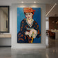 Canvas art print of a fauvist portrait of a woman wearing a red patterned headdress displayed as a statement piece in a spacious interior.
