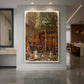 Canvas art print of a detailed courtyard scene with figures in traditional dress and ornate architecture displayed as a statement piece in a spacious interior.