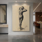 Canvas art print of a figure study of a standing male nude with soft lines and minimal detail displayed as a statement piece in a spacious interior.