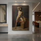 Canvas art print of a realistic study of a standing male nude with soft light and defined form displayed as a statement piece in a spacious interior.