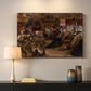 Canvas art print of a Baroque narrative scene of a woman kneeling among a crowd in a softly lit room.