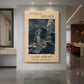 Canvas art print of an Art Nouveau poster with figures in a dramatic scene and decorative text displayed as a statement piece in a spacious interior.