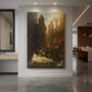 Canvas art print of a symbolic scene of a child among figures in a softly lit setting displayed as a statement piece in a spacious interior.