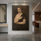 Canvas art print of a Renaissance portrait of a young woman wearing a fur wrap with soft light displayed as a statement piece in a spacious interior.