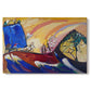 Canvas art print portraying abstracted figures and horses suggested through sweeping lines and vibrant colors, set against a white background