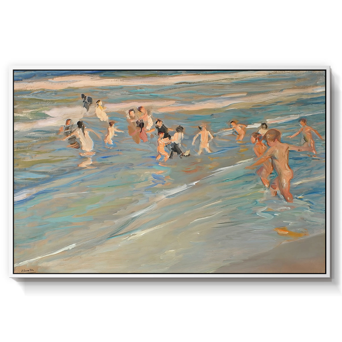 Children Playing on the Beach in Valencia, c. 1908 - Floater Framed Canvas Print