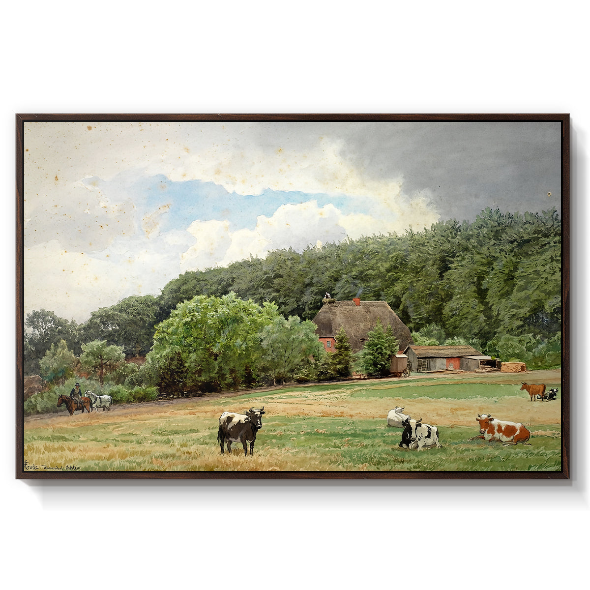 Farm with Grazing Cows (Bondegård med beitende kuer), 1892 - Floater Framed Canvas Print