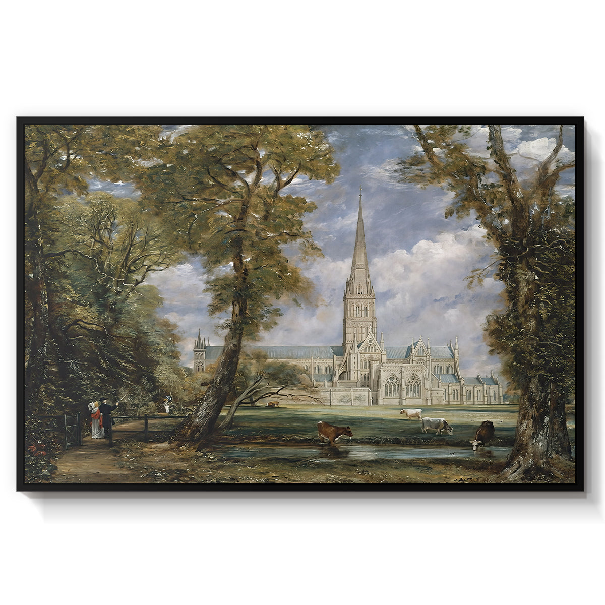 Salisbury Cathedral from the Bishop's Grounds, c. 1825 - Floater Framed Canvas Print