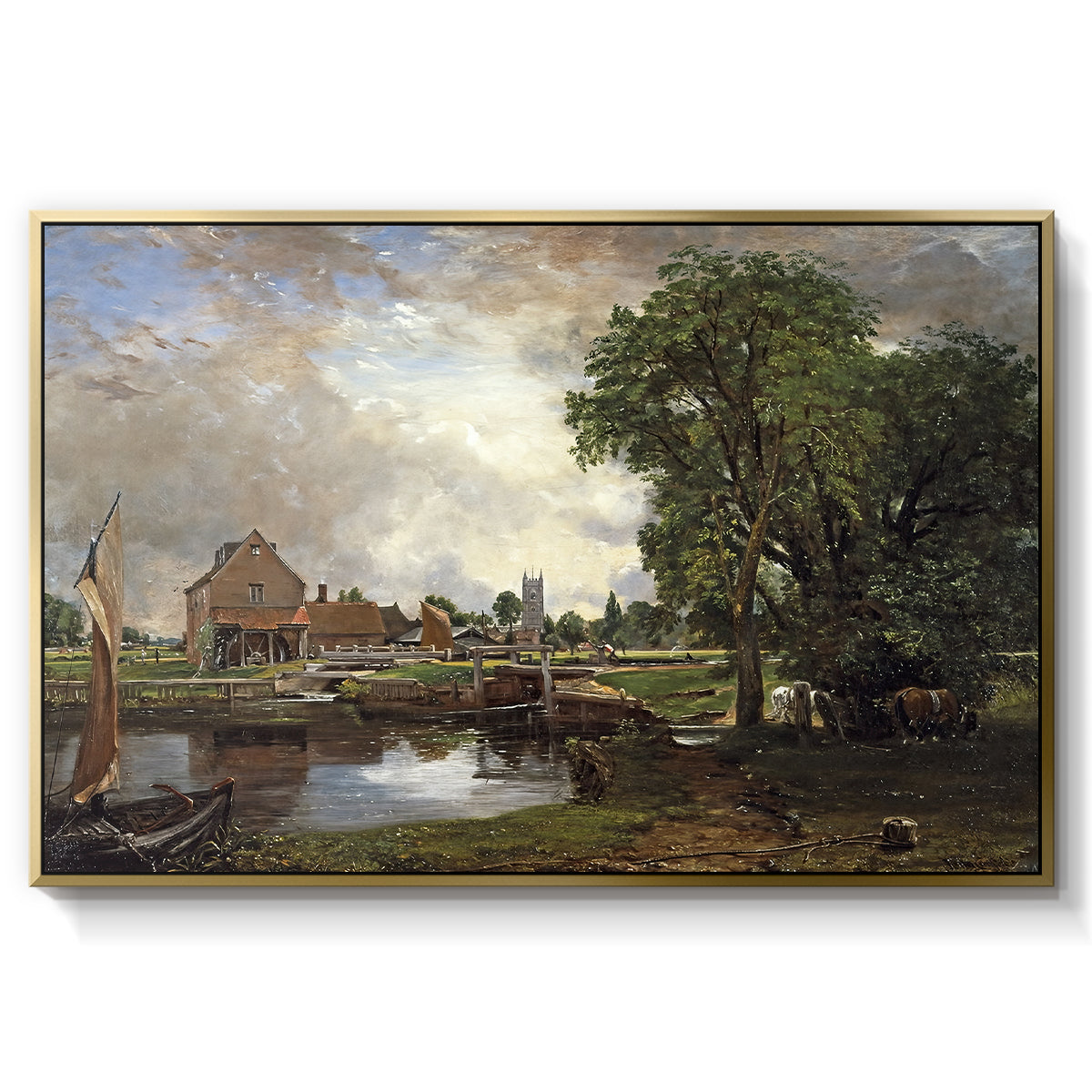 Dedham Lock and Mill, c. 1820 - Floater Framed Canvas Print