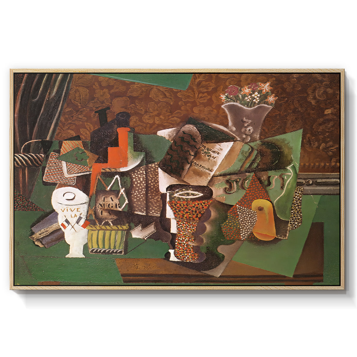 Playing Cards, Glasses, Bottle of Rum: "Vive la France", 1914-1915 - Floater Framed Canvas Print