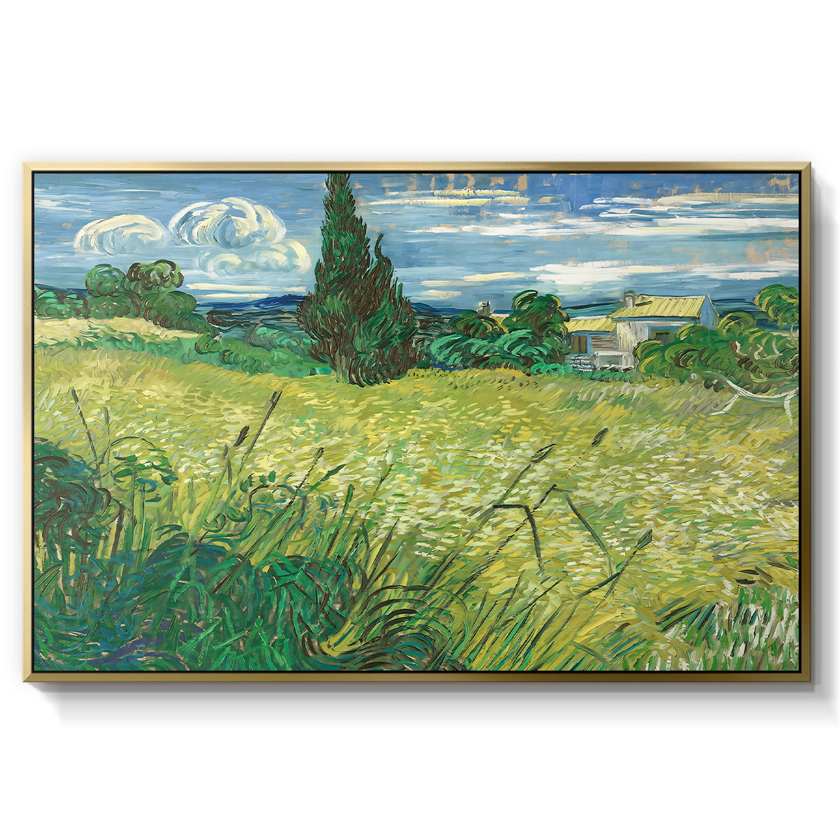 Green Wheat Field with Cypress, 1889 - Floater Framed Canvas Print