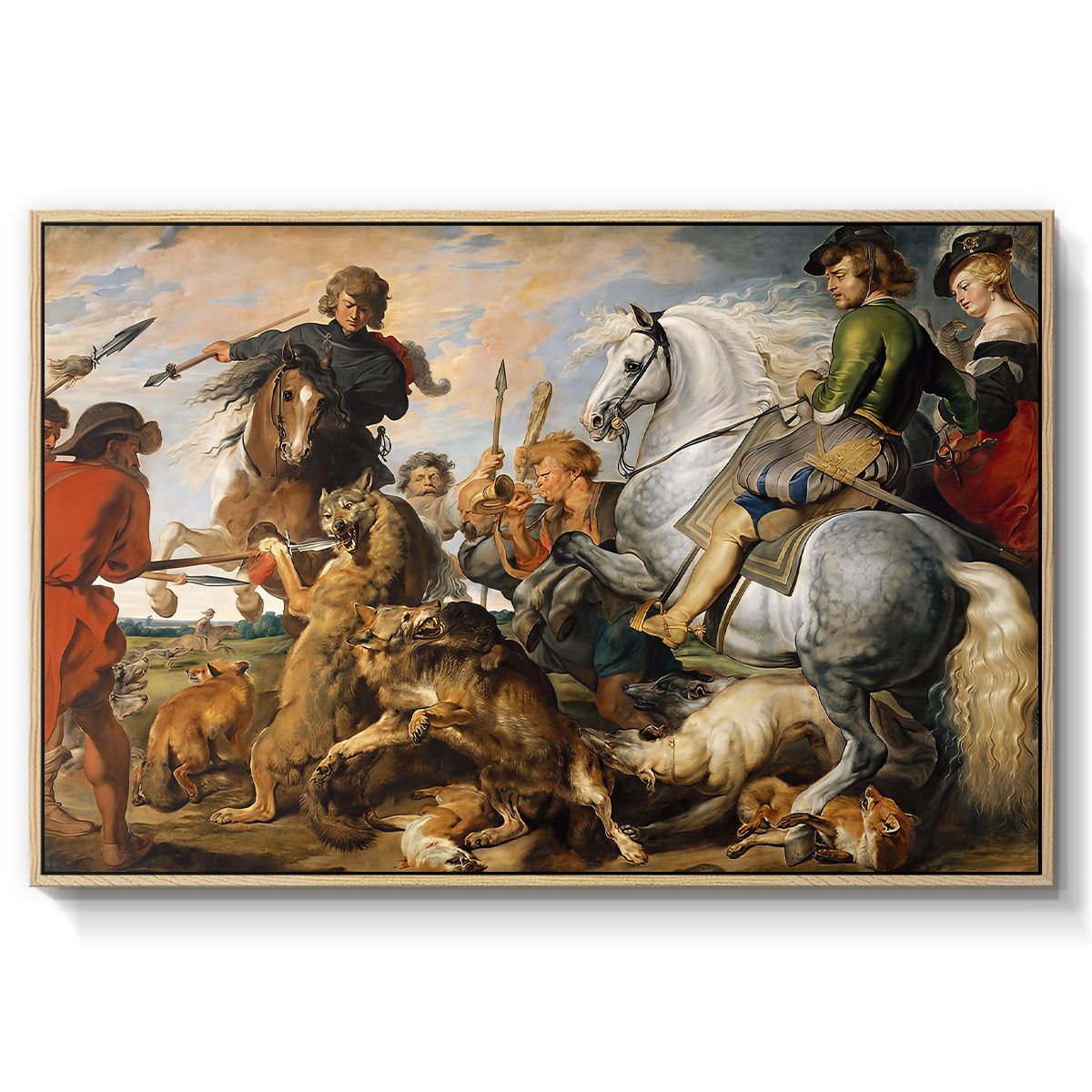 The Wolf and Fox Hunt, c. 1616 - Floater Framed Canvas Print