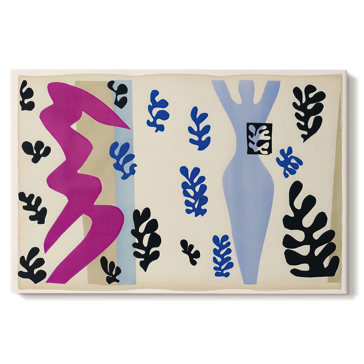 Canvas art print portraying an abstract cut-out composition suggesting a knife thrower, set against a white background