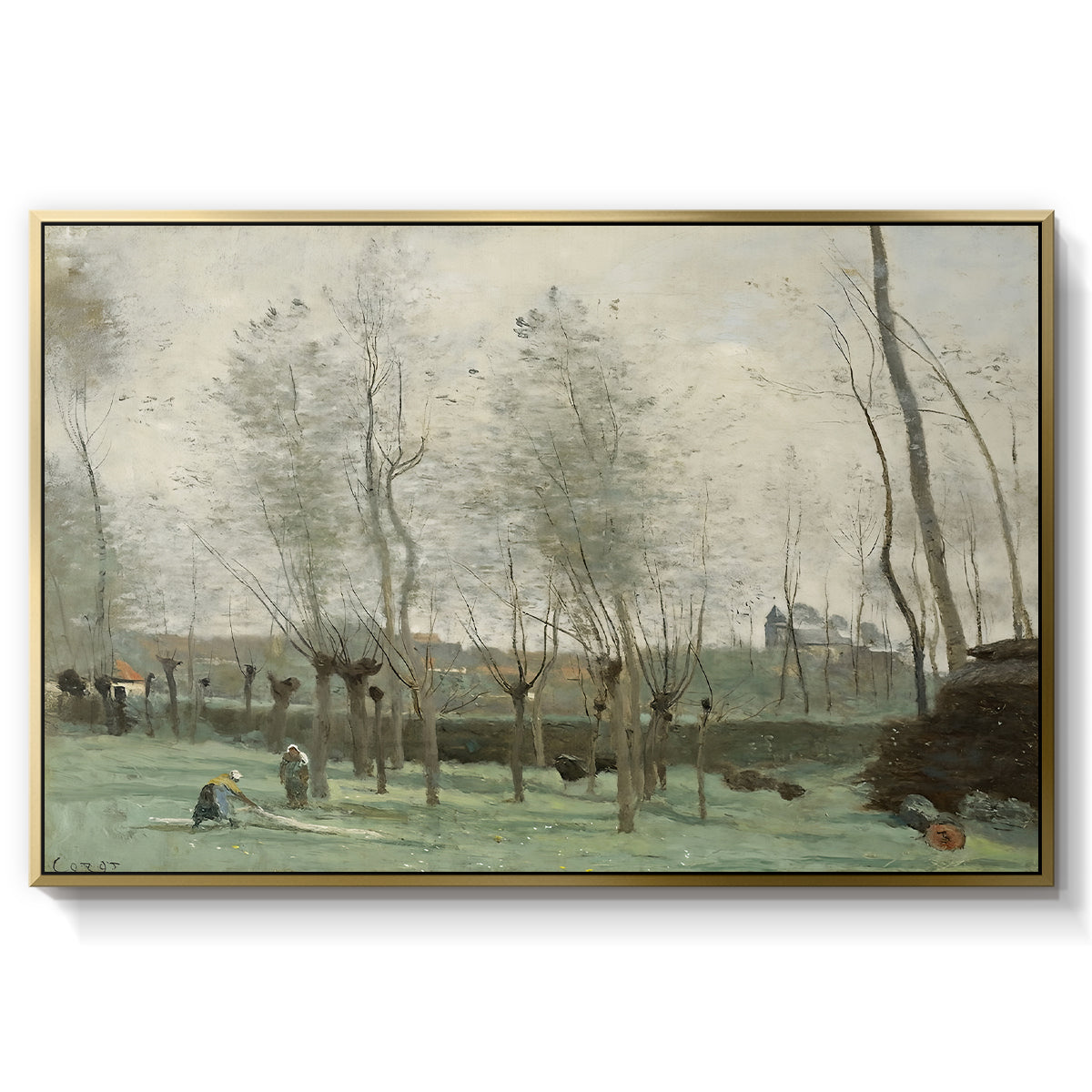 Washerwomen in a Willow Grove, c. 1871 - Floater Framed Canvas Print
