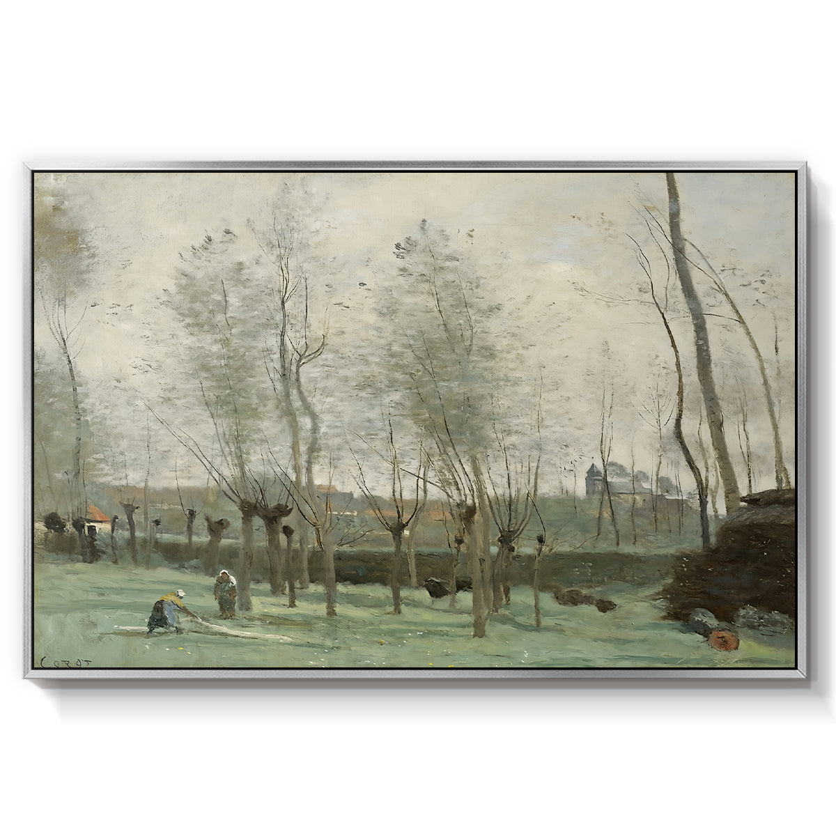 Washerwomen in a Willow Grove, c. 1871 - Floater Framed Canvas Print